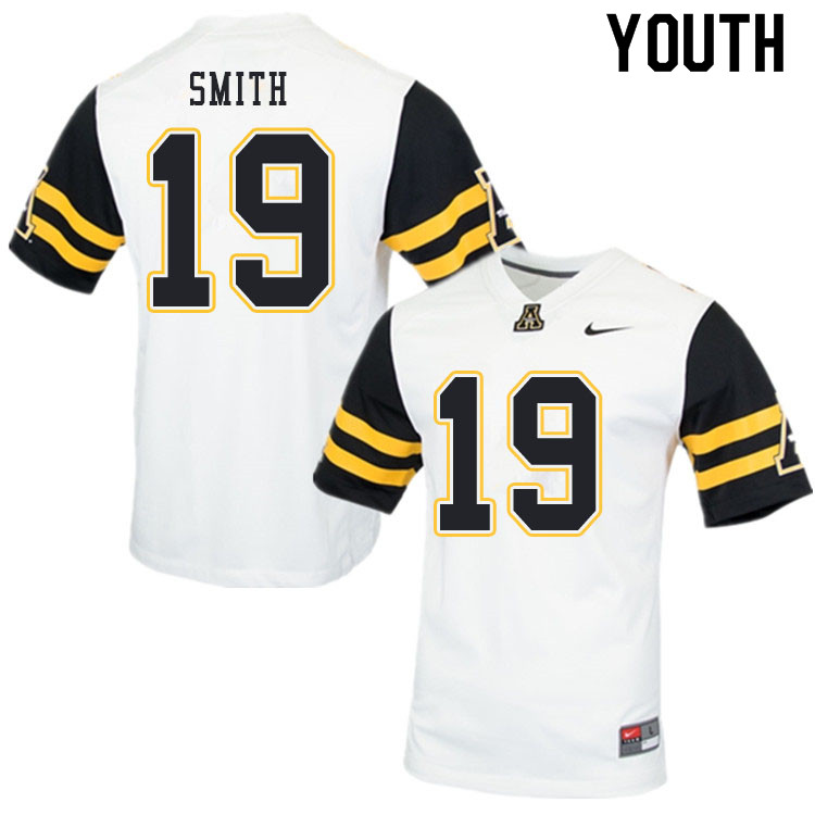 Youth #19 Mike Smith Appalachian State Mountaineers College Football Jerseys Sale-White